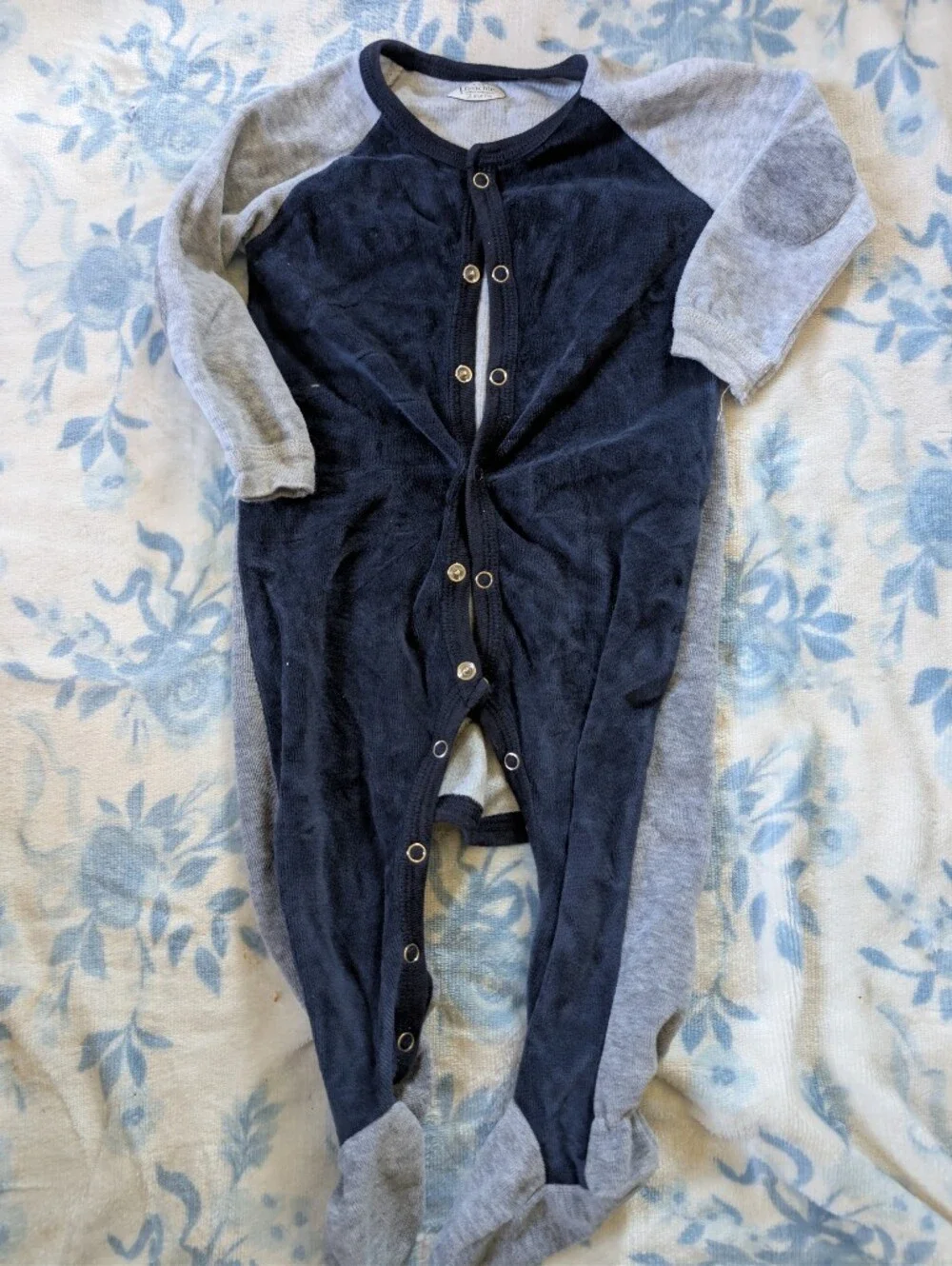 Soft Navy and Gray Snap-Front Footie One-Piece for Kids